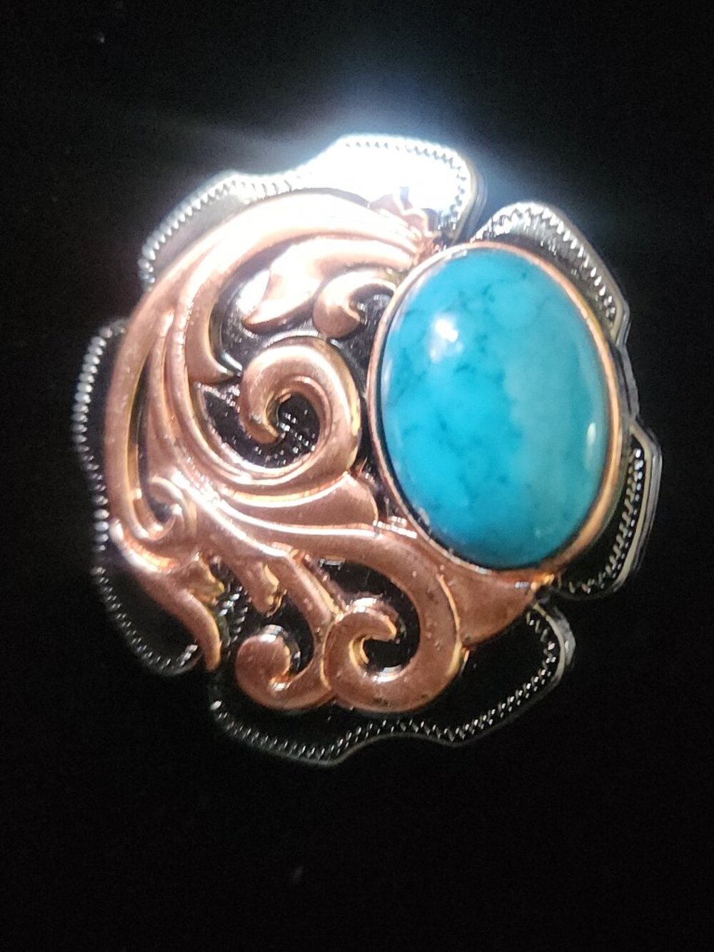 SCARF SLIDE TURQUOISE Silver & Copper CONCHO style NEW by Ornaments Collection